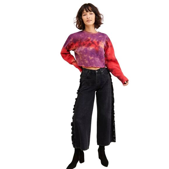 Neema California Chloe Red Purple Crop Pullover Sweatshirt M Tie-Dye Sun Washed - Picture 5 of 14